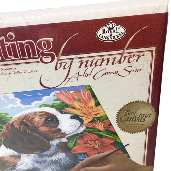 Paint by Number NEW Royal & Langnickel Puppy & Flowers PCS7 Canvas Acrylic Tubes - Picture 3 of 9